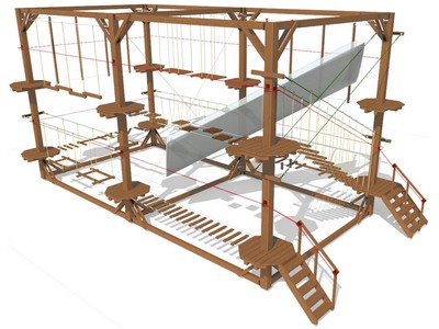Двухуровневый веревочный парк 12 этапов